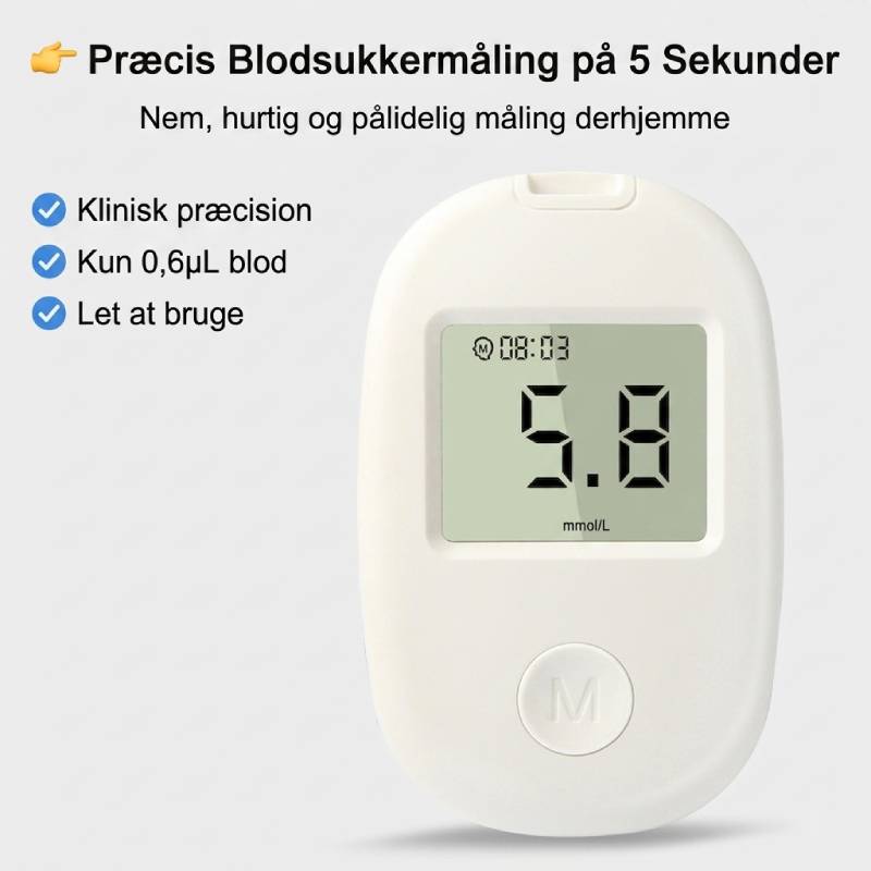 DS-6 blodsukkermåler med display og komplet tilbehør