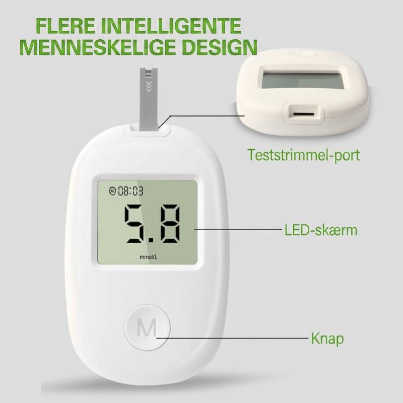 DS-6 blodsukkermåler med display og komplet tilbehør