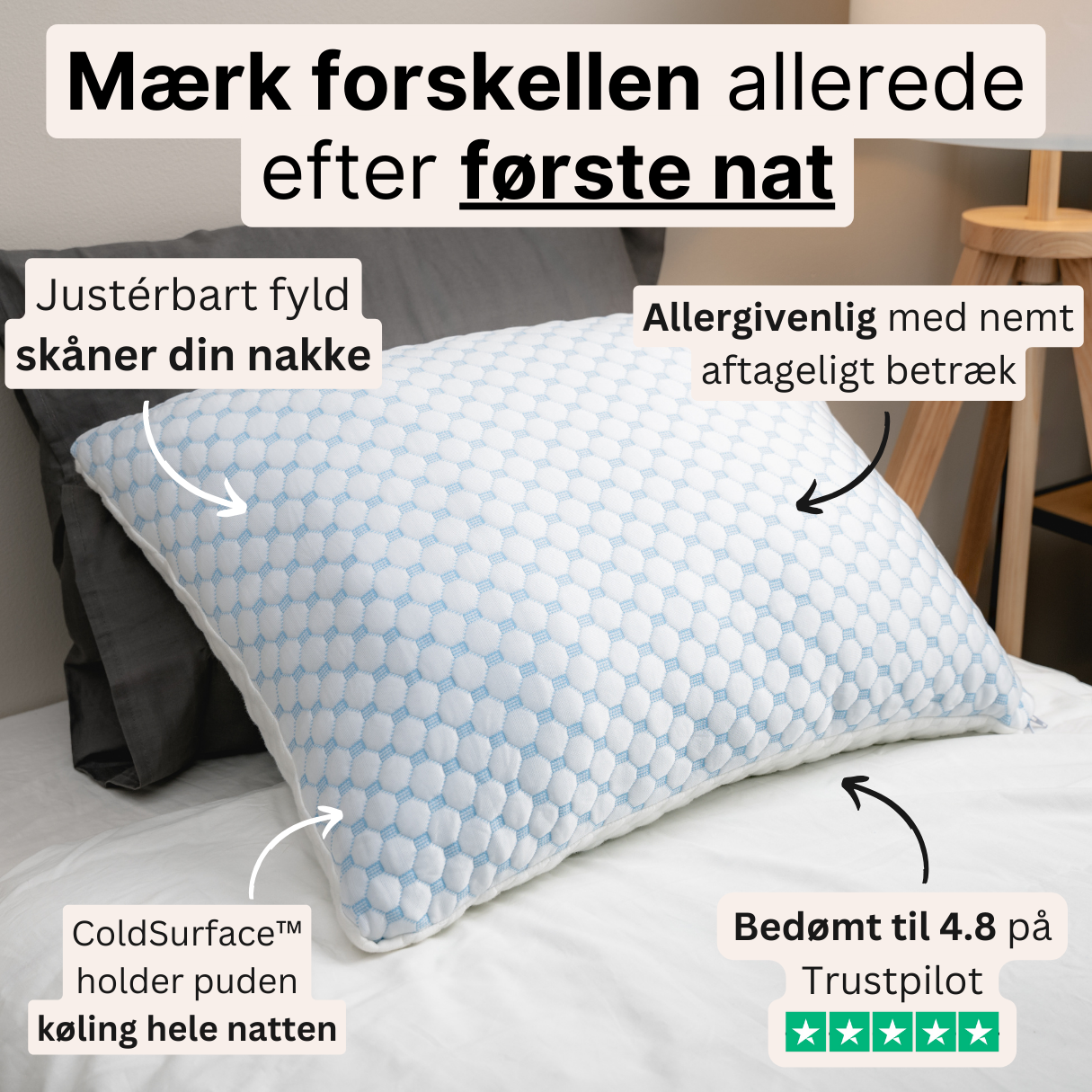 Produktbillede af ComfortPillow 2.0 justerbar hovedpude med kølig side fra en anden vinkel