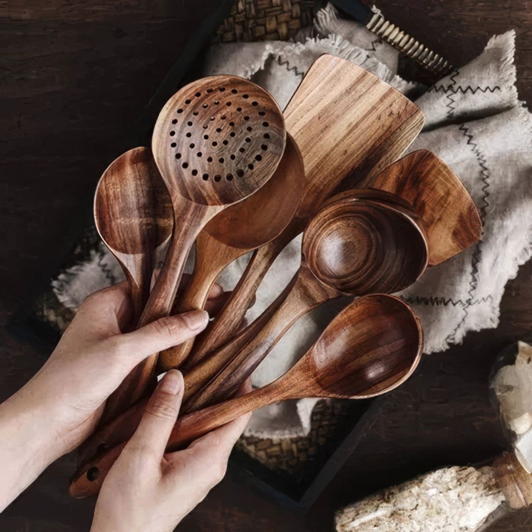 Teak Elegance - Teak Træ Køkkenredskabssæt (7-delt sæt)