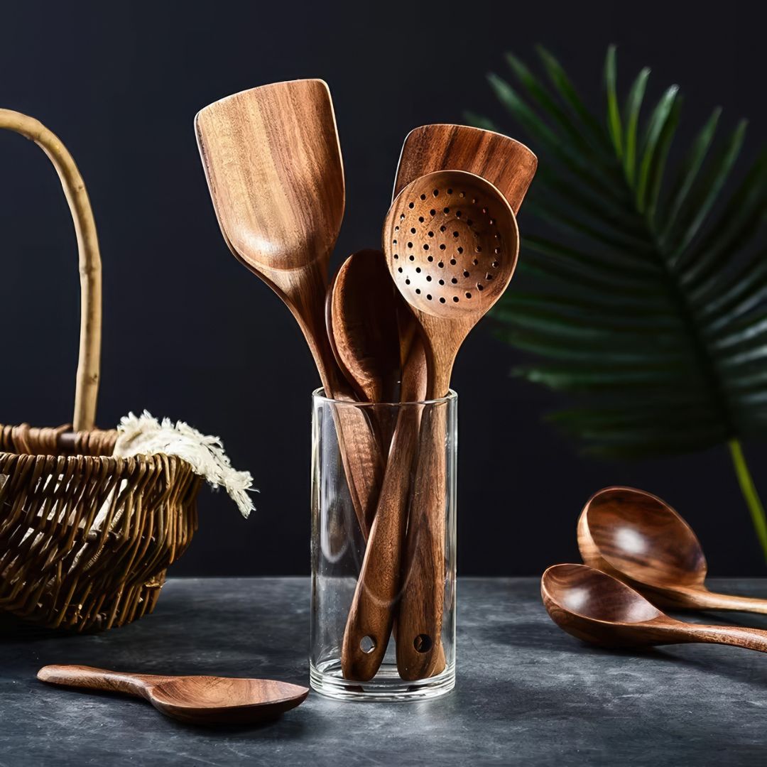 Teak Elegance - Teak Træ Køkkenredskabssæt (7-delt sæt)