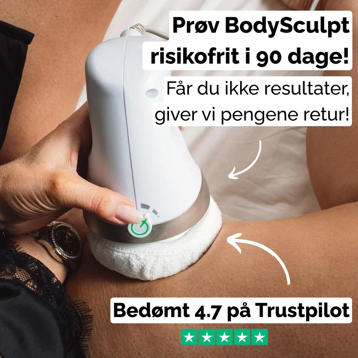 BodySculp 2.0 håndholdt kropsmassager vist med tilbehør eller pakkeindhold