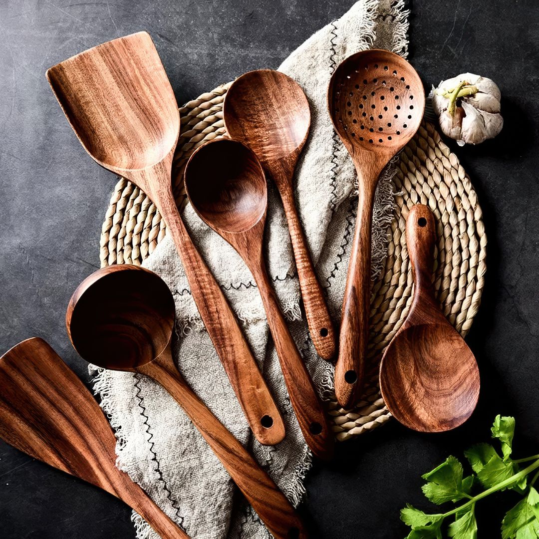 Teak Elegance - Teak Træ Køkkenredskabssæt (7-delt sæt)