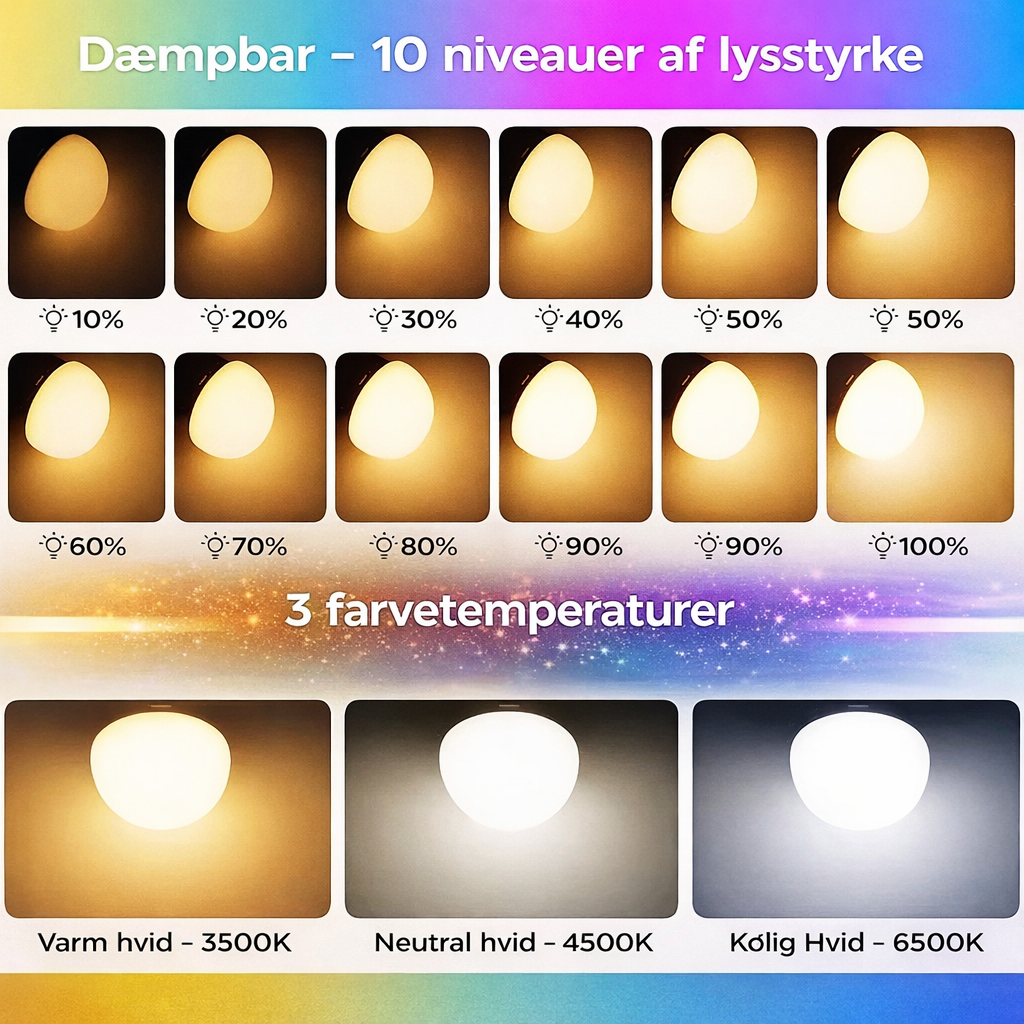 HyggeGlow™  - Trådløs LED-lampe med farver, dæmpning og fuld stemningskontrol