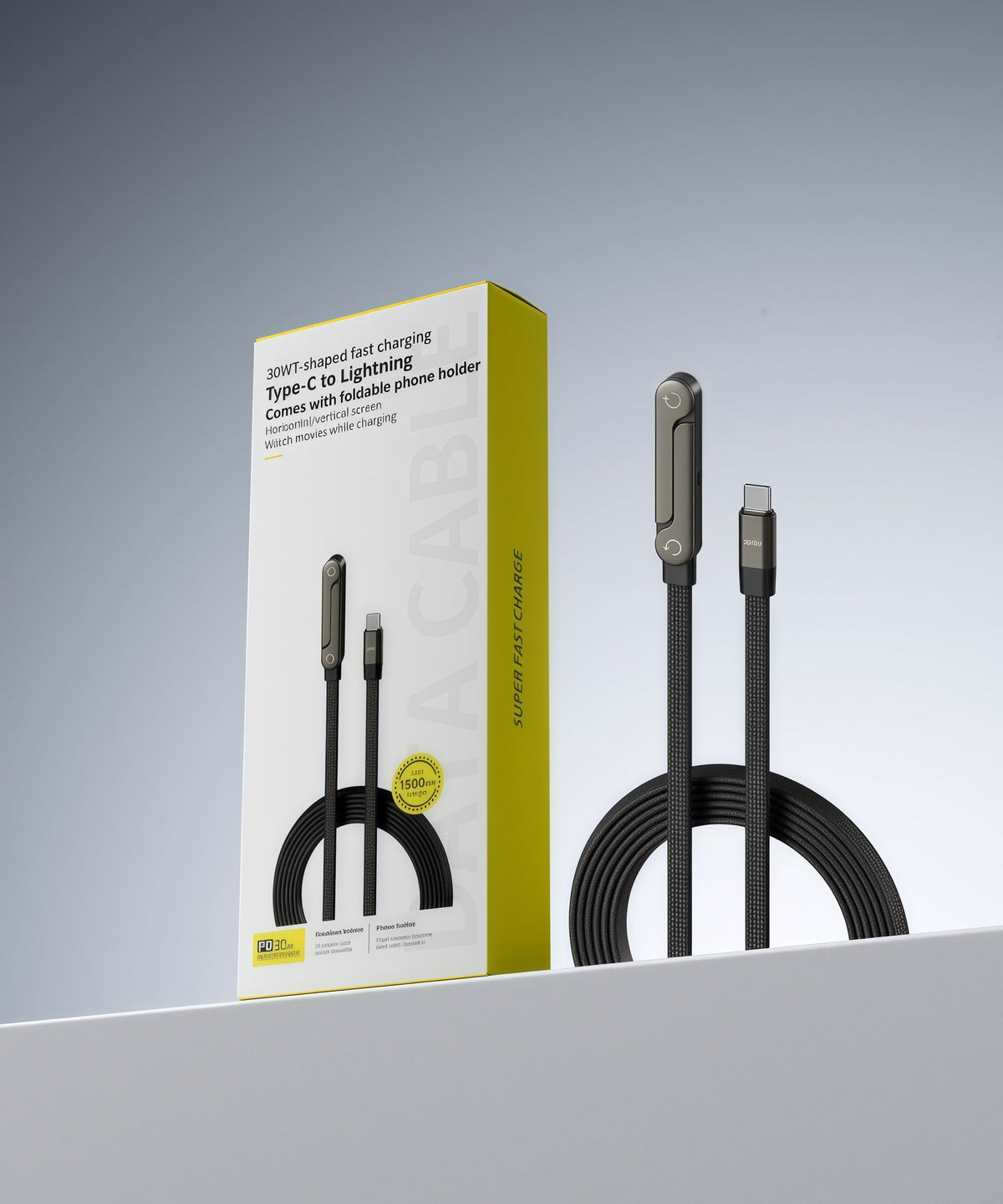 LoveleiCharge™ – Loveleinomisk 2-i-1 opladerkabel med integreret telefonholder