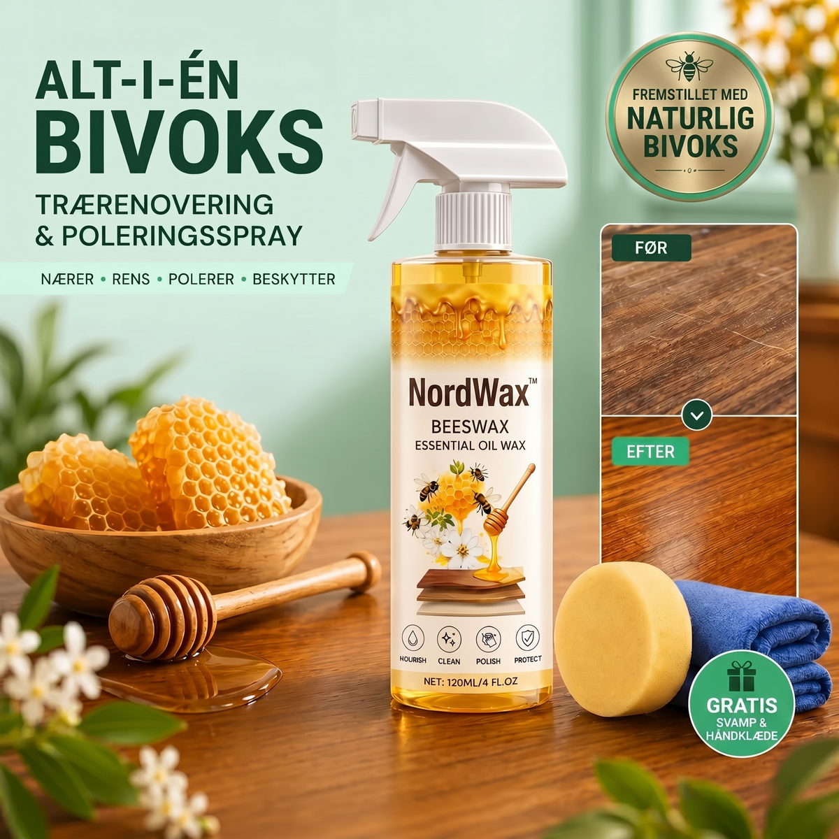 LoveleiWax™ - Alt-i-en Bivoks Spray til Træpleje