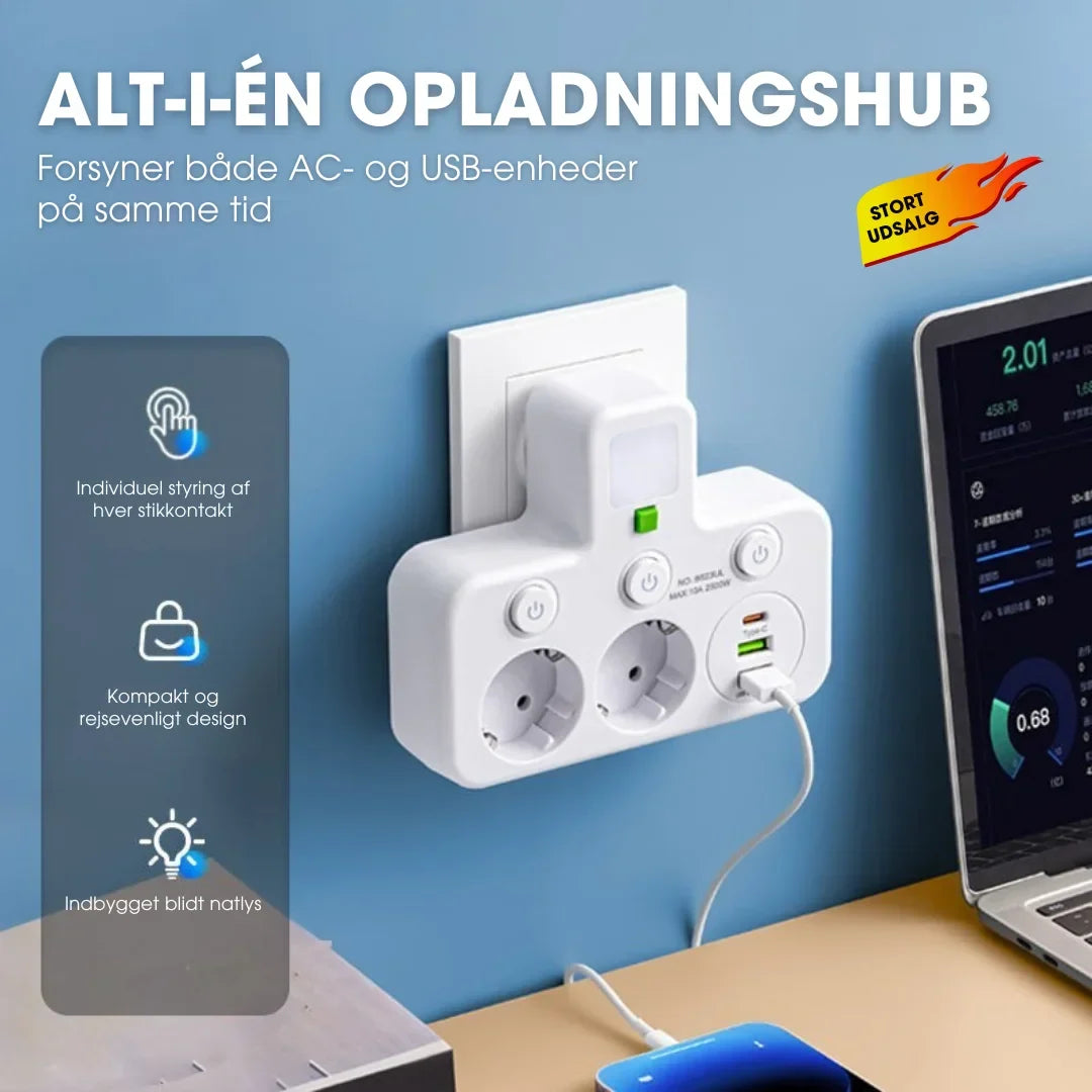 LoveleiHub™ – Alt-i-én stikdåse med USB-opladning og blødt natlys