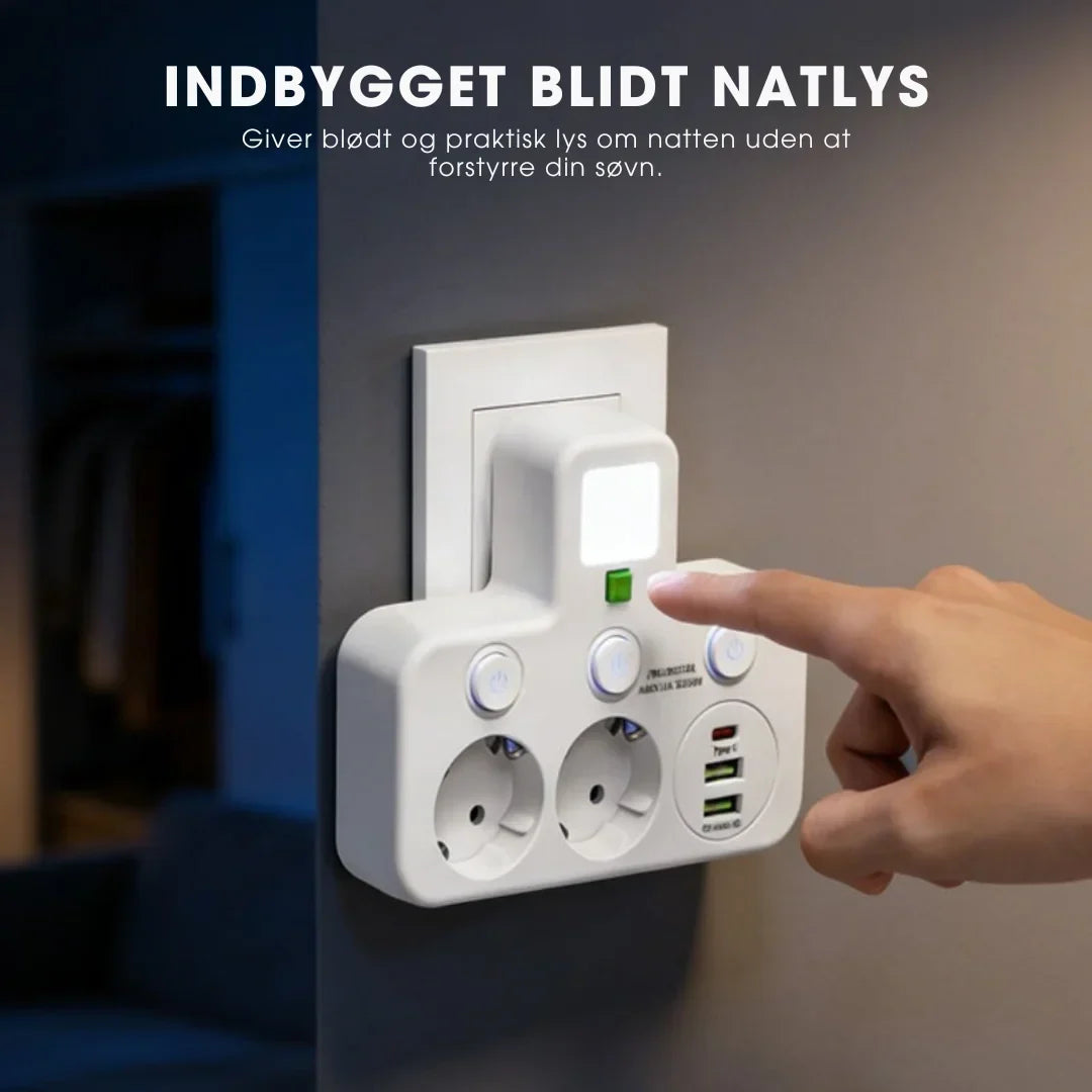 LoveleiHub™ – Alt-i-én stikdåse med USB-opladning og blødt natlys