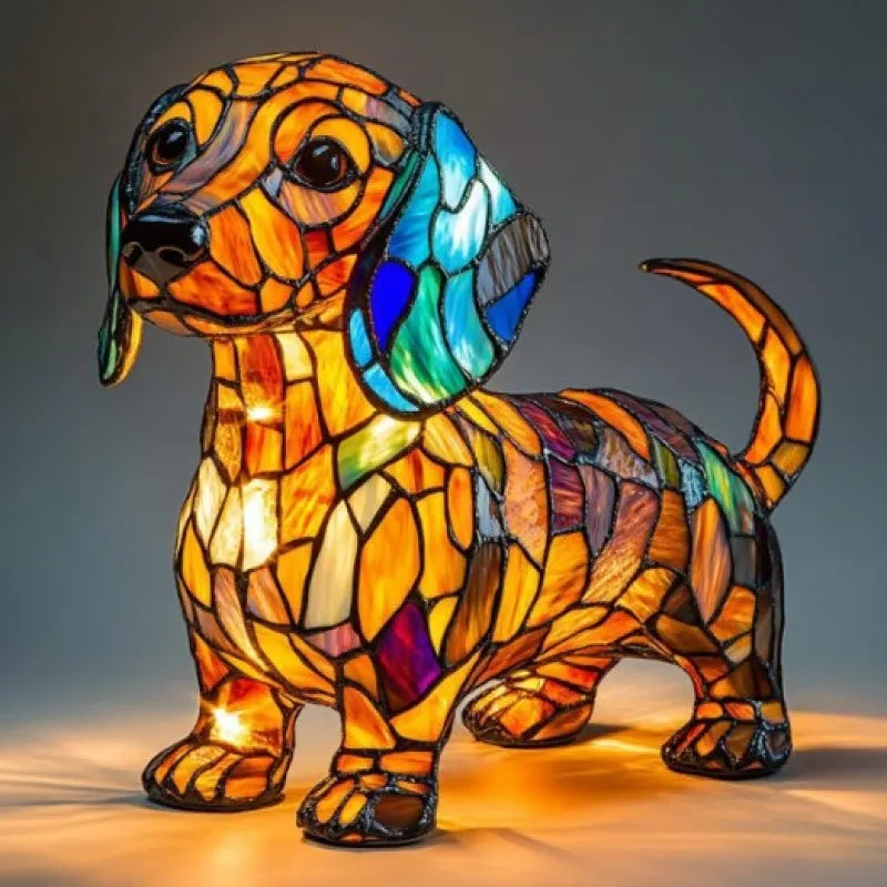 Strålende dachshund-lampe – håndlavet LED-lampe med hundemotiv