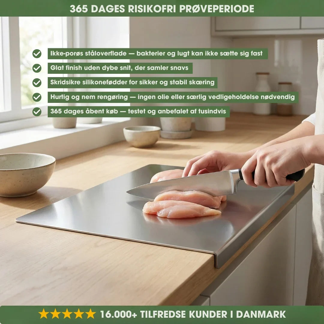 LoveleiSkær™ – Hygiejnisk Skærebræt i Rustfrit Stål
