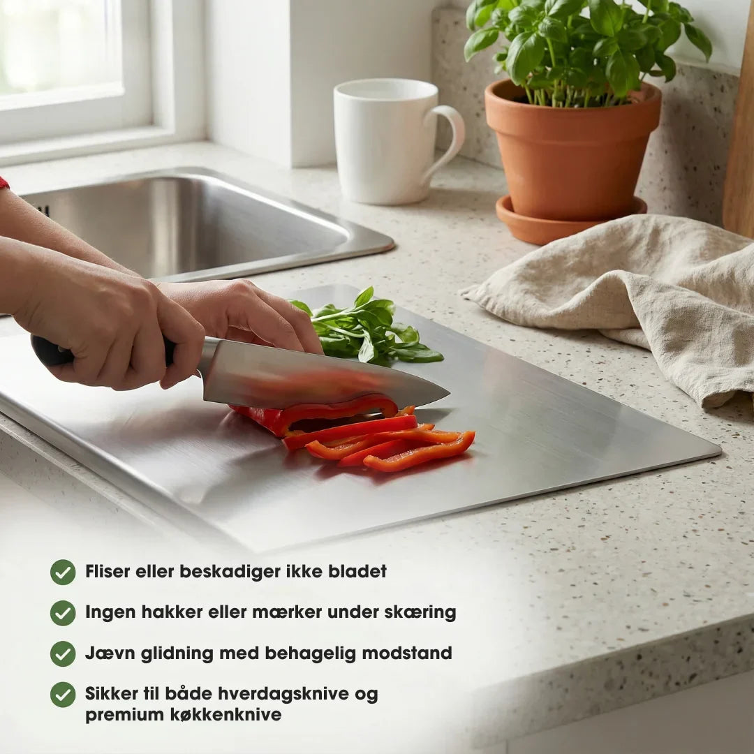 LoveleiSkær™ – Hygiejnisk Skærebræt i Rustfrit Stål
