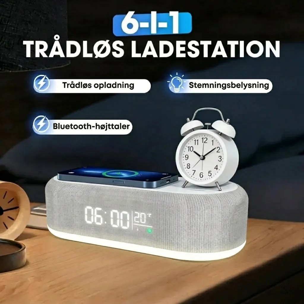 LoveleiStation™ – 6-i-1 Trådløs Ladestation med Flere Funktioner
