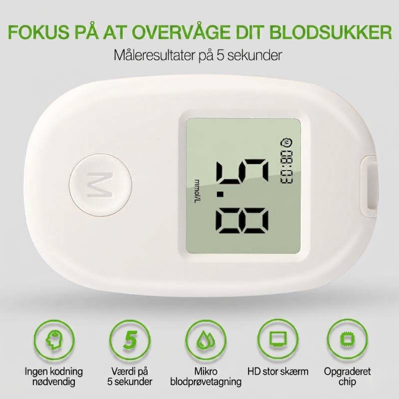 DS-6 blodsukkermåler med display og komplet tilbehør
